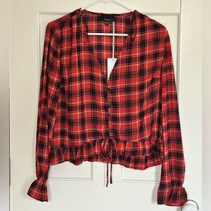 NWT Lumiere Black and Red Plaid Blouse - size L
